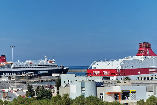 Heraklion Port harbor with ferry ships where My-Crete offers car rental pickup